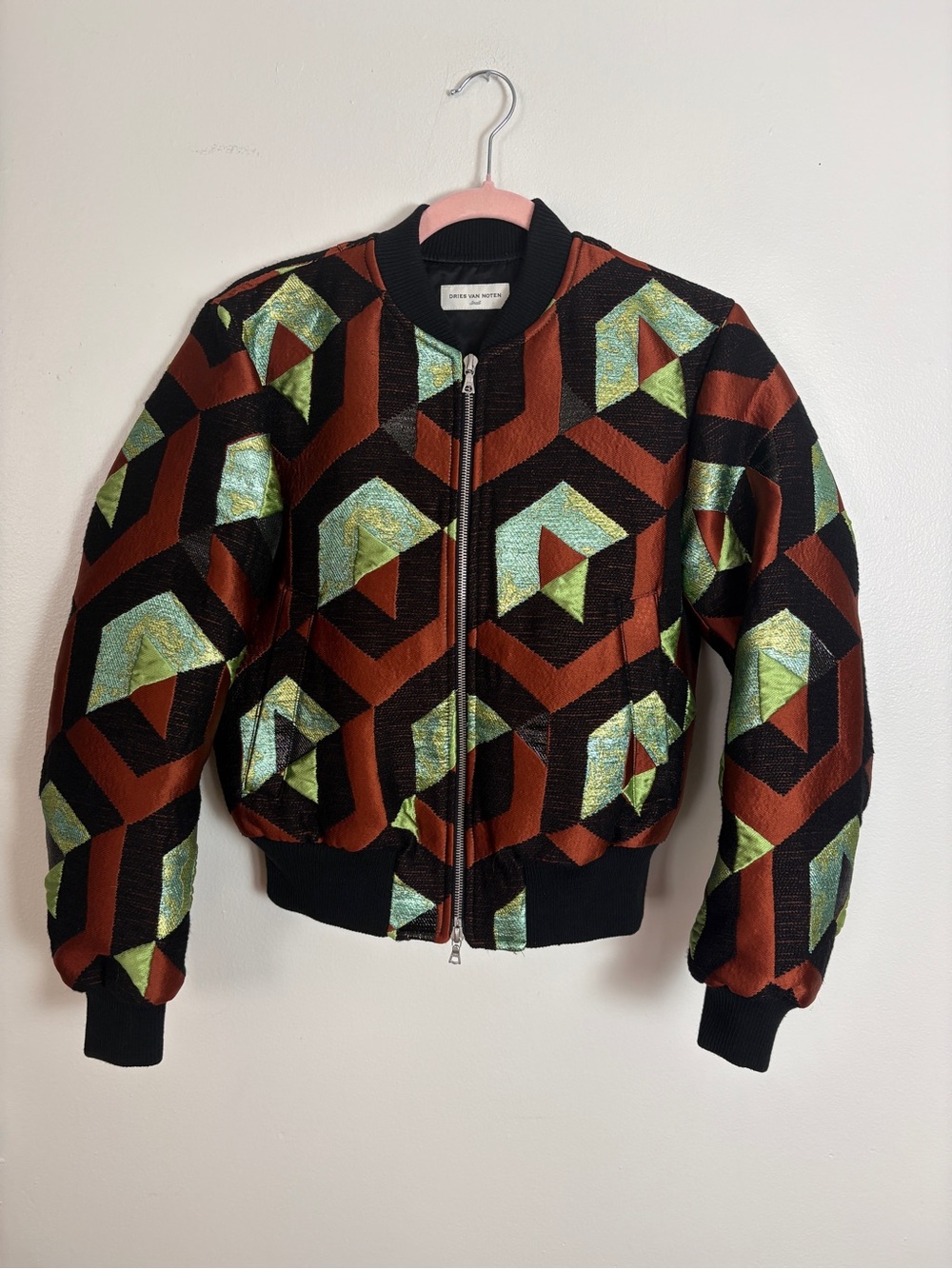 Dries Van Noten Geometric Bomber Jacket with Metallic Details